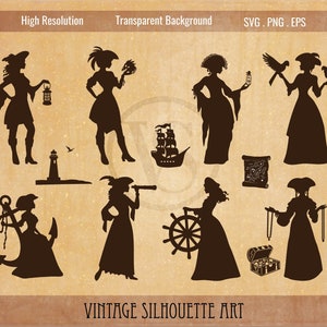 Pirate Svg, Pirate girl svg, Pirate Silhouette Clip art, Pirate Png, Pirate Ship Svg, Caribbean art, Lighthouse Svg, Treasure Chest Svg