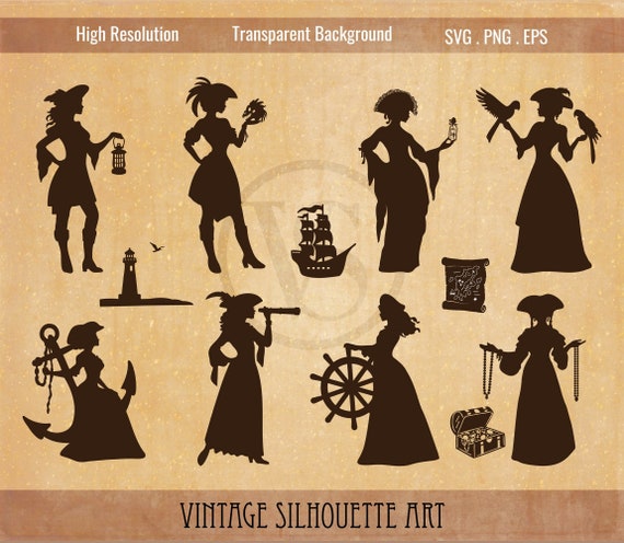 Pirate Svg, Pirate girl svg, Pirate Silhouette Clip art, Pirate Png, Pirate Ship Svg, Caribbean art, Lighthouse Svg, Treasure Chest Svg