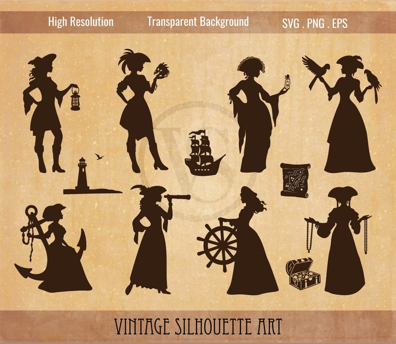 Pirate girl silhouette Clip art bundle