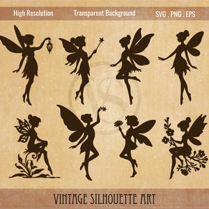 Fairy Silhouette Svg, Fairy art, Fairy Svg, Fairy Svg file bundle, Fairy illustration, Fairy Clipart, Fairy Png, Spring Svg