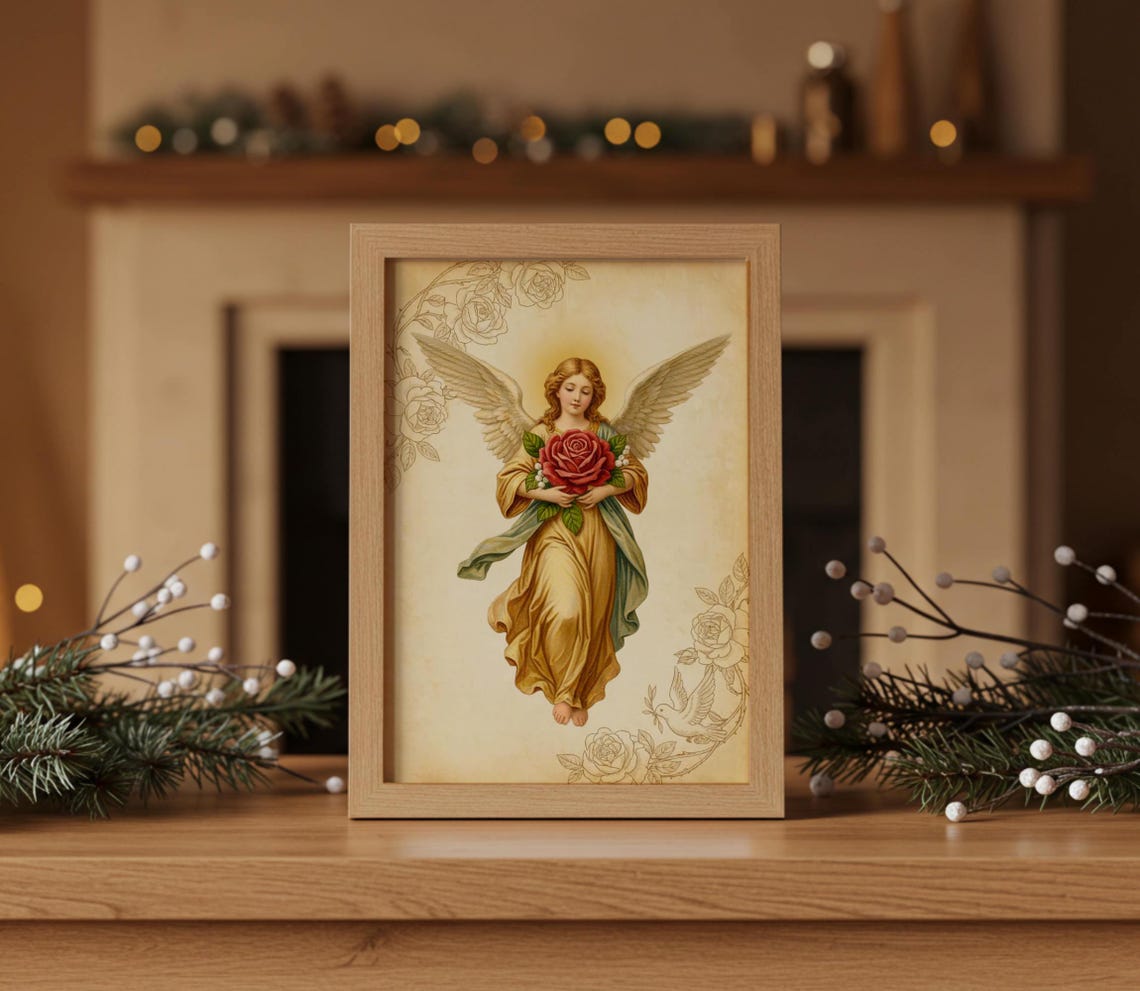Angel With Rose, Valentines Day Printable, Love PNG Design, Valentine ...