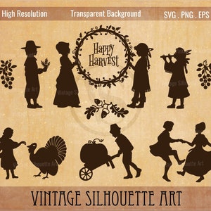 Thanksgiving Pilgrims, Thanksgiving Clipart, Pilgrim Decor, Thanksgiving SVG, Thanksgiving PNG, Harvest Decor, Silhouette of a pumpkin,