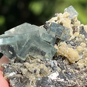 Yindu Green Phantom Fluorite Cubes on Matrix from Inner Mongolia, China
