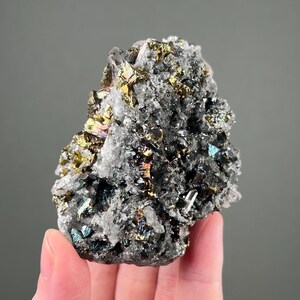 Iridescent Chalcopyrite Crystals and Quartz on Matrix from Hebei, China