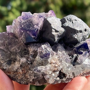 Lady Annabella Mine Purple Fluorite Cube and Galena Cluster -- with FLUORESCENCE -- from Weardale, England