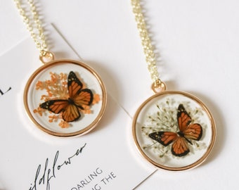 Monarch Butterfly Necklace | Save our Monarchs | Pressed Wildflower Necklace | Resin Necklace | Dried Wildflowers