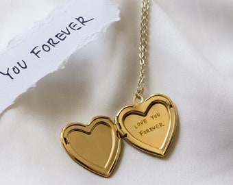 Custom Handwriting Engraved Heart Locket Necklace | Pressed Wildflower Resin Jewelry