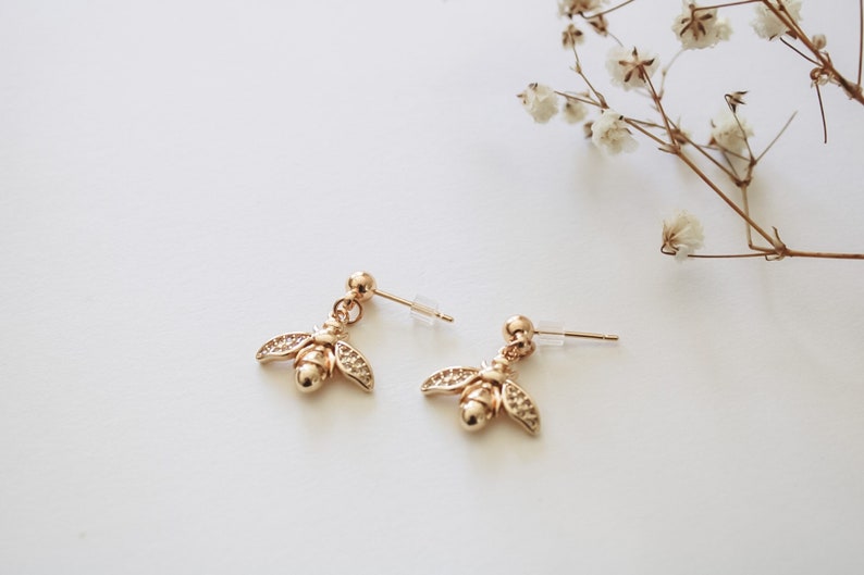 14k Gold Filled Honeybee Ball Stud Earrings Save The Bees Gifts for Her Bridesmaid Gift Handmade Jewelry image 1