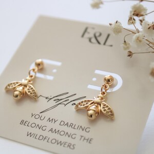 14k Gold Filled Honeybee Ball Stud Earrings Save The Bees Gifts for Her Bridesmaid Gift Handmade Jewelry image 4
