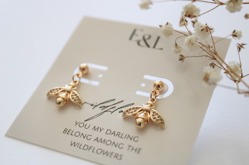 14k Gold Filled Honeybee Ball Stud Earrings Save The Bees Gifts for Her Bridesmaid Gift Handmade Jewelry image 4