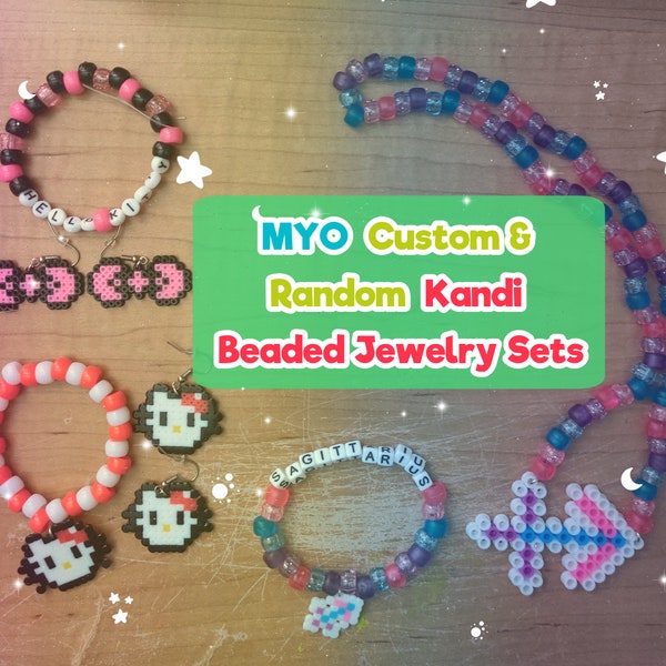 Custom Kandi Beaded Jewelry Set, Mystery Kandi, Perler Bead Earrings, Kpop, LGBTQ, Make Your Own Customized, Decora Kei, Harajuku, Rave