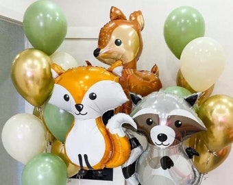 Mylar Woodland Animal Balloons - Bear, Deer, Raccoon, Hedgehog, Fox, Foil Balloons, Forest Animals, Birthday Party and Baby Shower Decor