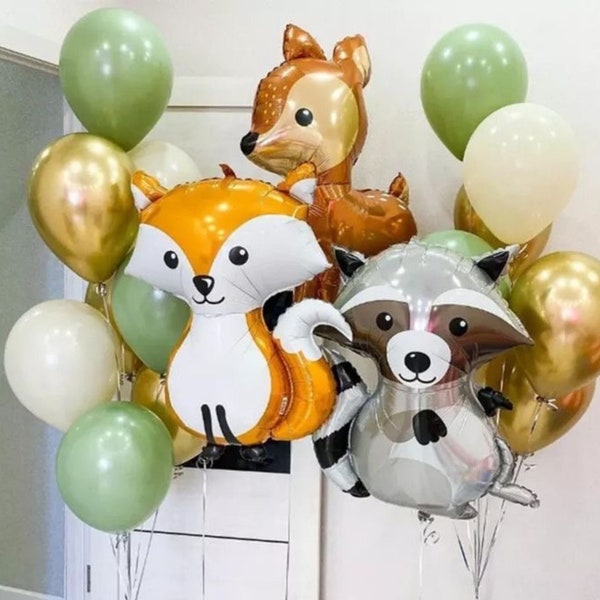 Mylar Woodland Animal Balloons - Bear, Deer, Raccoon, Hedgehog, Fox, Foil Balloons, Forest Animals, Birthday Party and Baby Shower Decor