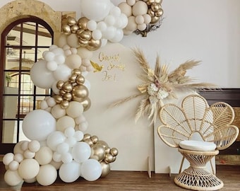 Elegant White Sand, White and Gold Balloon DIY Balloon Garland for Milestone Birthday, Retirement Party, Graduation, Wedding Decorations