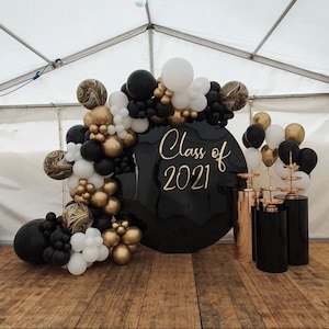 Deluxe Graduation Balloon Garland Kit Class of 2023, Graduation Party Decorations, Black, White and Gold, Marble Balloon, Grad Party image 6