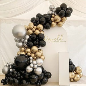 Black, Silver and Gold Balloon Garland Kit - Adult Birthday Decorations, Graduation Party, Retirement Party Decorations, New Years Party