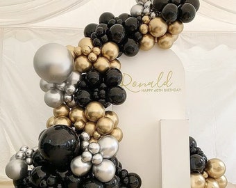 Black, Silver and Gold Balloon Garland Kit - Adult Birthday Decorations, Graduation Party, Retirement Party Decorations, New Years Party