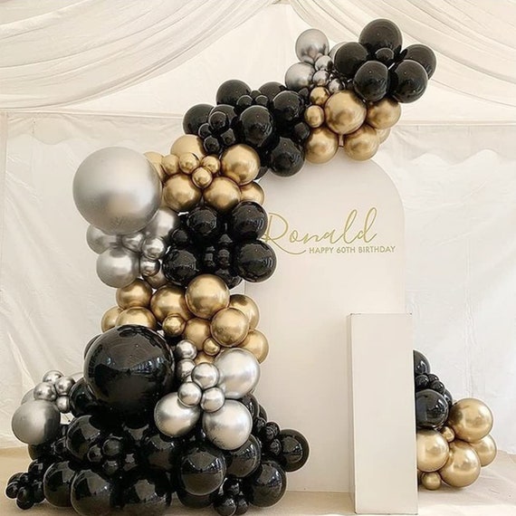 Black, Silver and Gold Balloon Garland Kit Adult Birthday Decorations,  Graduation Party, Retirement Party Decorations, New Years Party 