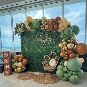 Woodland Baby Shower Balloon Garland Kit – Neutral DIY Balloon Arch in Green, Brown & Gold, Rustic Balloon Backdrop for Baby Shower Party