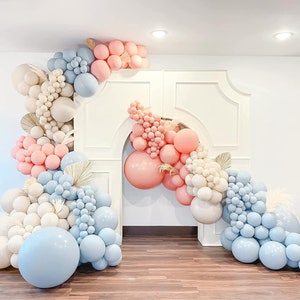 Pastel Balloon Garland Kit – DIY Balloon Arch in Pink, Blue & Sand for Bridal Shower, Baby Shower, Birthday Party or Gender Reveal Backdrop