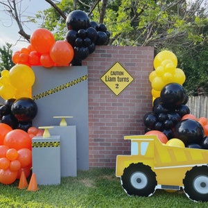 Construction Balloon Garland Kit – Balloon Arch in Yellow, Orange & Black for Boys Birthday Party, Dump Truck or Hard Hat Party Decorations