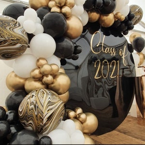 Deluxe Graduation Balloon Garland Kit Class of 2023, Graduation Party Decorations, Black, White and Gold, Marble Balloon, Grad Party image 3