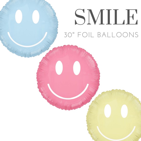 30" Retro Smile Specialty Mylar Balloons, Pink, Blue and Yellow