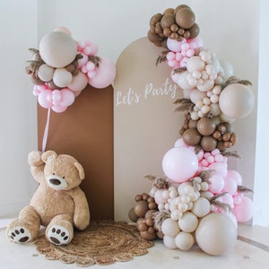 Teddy Bear Balloon Garland Kit – Pastel Pink & Neutral DIY Balloon Arch for We Can Bearly Wait Baby Shower, First Birthday Party Decorations