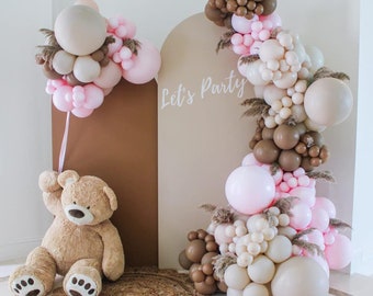 Teddy Bear Balloon Garland Kit – Pastel Pink & Neutral DIY Balloon Arch for We Can Bearly Wait Baby Shower, First Birthday Party Decorations