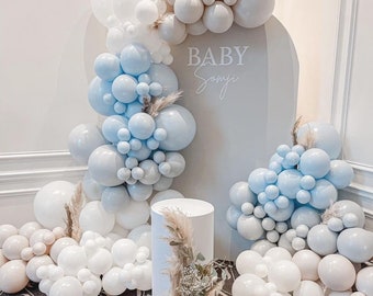 DIY Double Stuffed Balloon Garland Kit - Shades of Blue, Sand, White, Fog, Baby Shower, Birthday Party, Baby Boy, Party Decorations