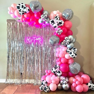 Lets Go Girls Balloon Garland Kit - Last Rodeo, Bachelorette Party, Brides Last Ride, Disco Cowgirl, Nashville, Pink, Cow Print, Silver