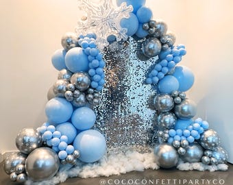 Winter Wonderland DIY Balloon Garland - Premium Double Stuffed Balloons, Christmas Party, Holiday, Baby Shower, Pastel Blue and Silver, Snow