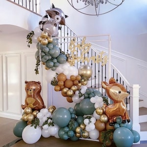 Woodland Animals Baby Shower Balloon Garland Kit - Woodland Baby Shower Decorations, Woodland Theme, Forest Animal, Balloon Arch