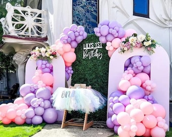 Kit de guirlande de ballons DIY pour fête de princesse - Arche de ballons, décorations de fête d'anniversaire, premier anniversaire, décoration de fête de filles, rose pastel et violet