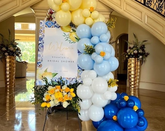 Blue Tile and Lemon Balloon Garland - Mediterranean Bridal Shower, Engagement Party, Baby Shower, Blue Tiles, Italian, Main Squeeze Inspired