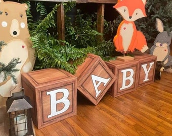 Rustic Baby Shower Blocks- Baby Shower Decoration, Woodland, Wild One, Gender Reveal, Western, Balloon Boxes, Prop, Rustic Baby Shower