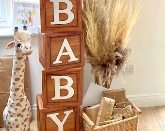 Rustic Baby Shower Blocks- Baby Shower Decoration, Woodland, Wild One, Gender Reveal, Western, Balloon Boxes, Prop, Rustic Baby Shower