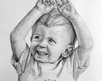 Baby/Kinder Zeichnung,Individuelle Porträtzeichnung nach Fotovorlage,Geburtstag,Erinnerung zeichnen,persönliches Geschenk,Handgezeichnet