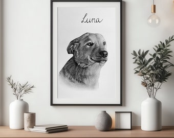 Hunde Zeichnung,Individuelle Porträtzeichnung nach Fotovorlage,Erinnerung zeichnen,persönliches Geschenk,Handgezeichnet,Haustier,Tiere,Hund