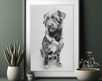 Hunde Zeichnung,Individuelle Porträtzeichnung nach Fotovorlage,Erinnerung zeichnen,persönliches Geschenk,Handgezeichnet,Haustier,Tiere,Hund