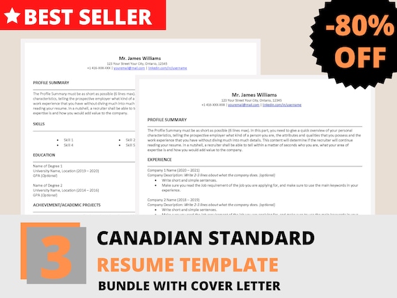 Canadian Resume Template Word Canadian CV Template - Etsy