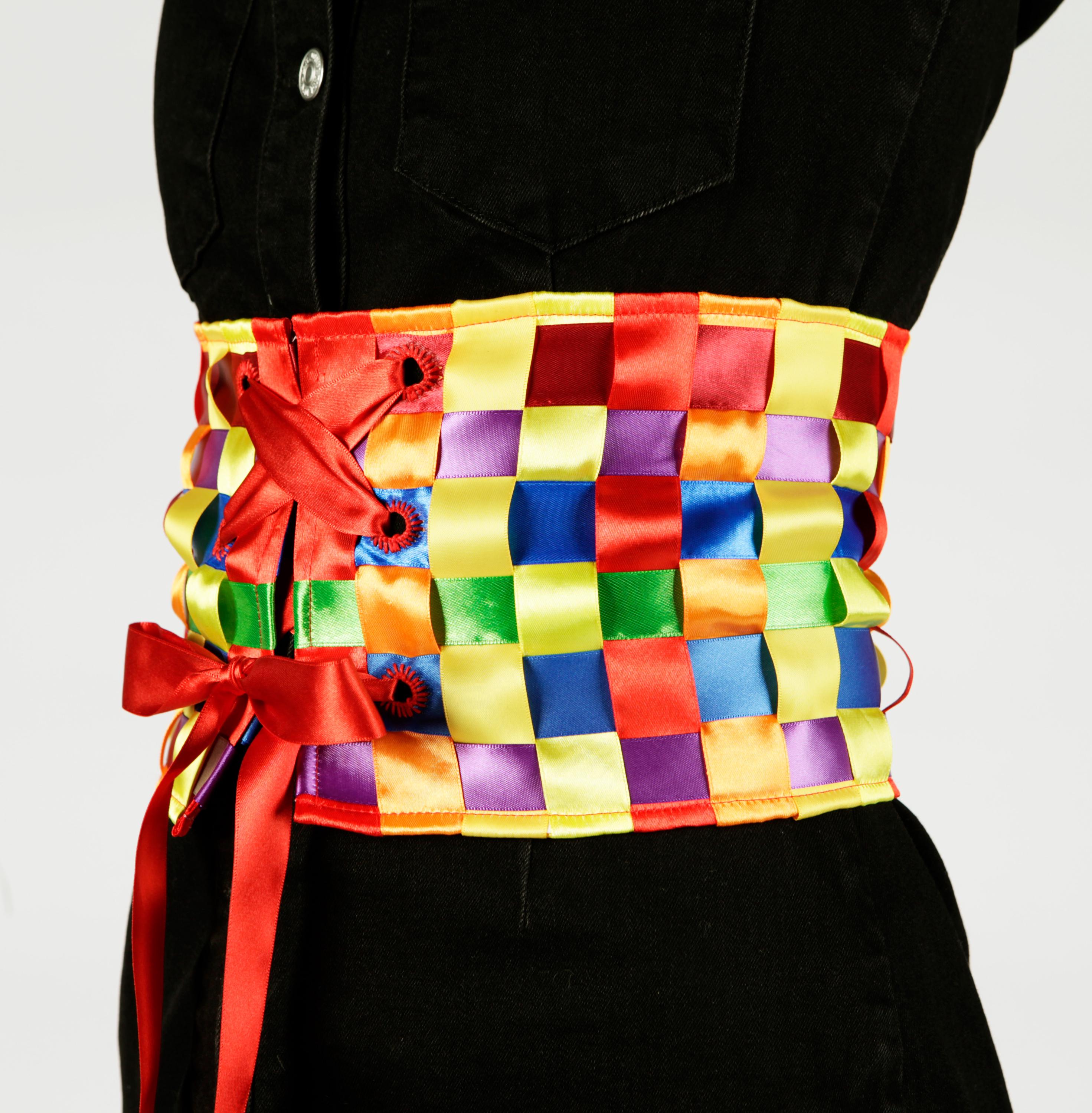 VARIOUS STYLES colorful corset belt, lace-up corset, ribbon, blackpink  Jennie, lgbtq+ pride, rainbow, clowncore, harajuku, kidcore, decora,