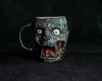 Dark Zombie Mug, Black Custom Mug, creepy gift idea, odd stuff, Unique, Evil dead inspired, horror face coffee cup, ugly black mug