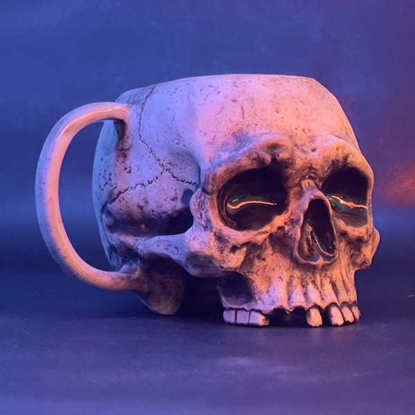 Skull Mug,  Goth Gift Handmade Mug, gothic home decor, Creepy Handmade Mug, Custom mug, Unique Gift, Unique Handmade Ceramic, Skeleton mug