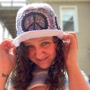 Peace and Crochet Bucket Hat - crochet pattern - digital download - PATTERN ONLY