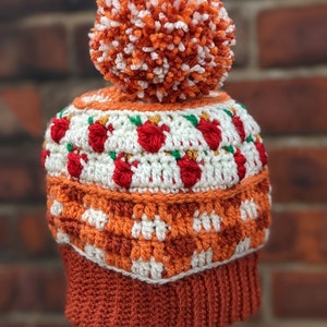DIGITAL DOWNLOAD PATTERN - Flannel in the Orchard Beanie - crochet pattern - hat pattern - winter hat - pom pom