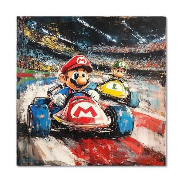 Rennauto mit Spieleheld Popart | hochwertiger Druck auf Leinwand