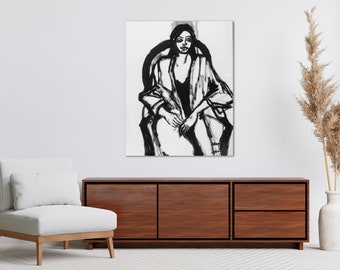 Gernot Kissel Original Kunstbild | Frau in Stuhl | Öl auf Leinwand gerahmt | 80 x 100 cm