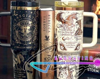 Vaso Basgiath Fourth Wing de 40 oz, para amantes de la fantasía con dragones, estilo Stanley, grabado láser, ideal para clubes de lectura, Booktok, Iron Flame y Onyx.