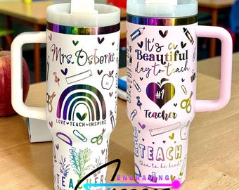 Vaso térmico de 1,2 litros (40 oz) con asa, grabado láser, ideal para agradecer a los profesores. Regalos personalizados para profesores.
